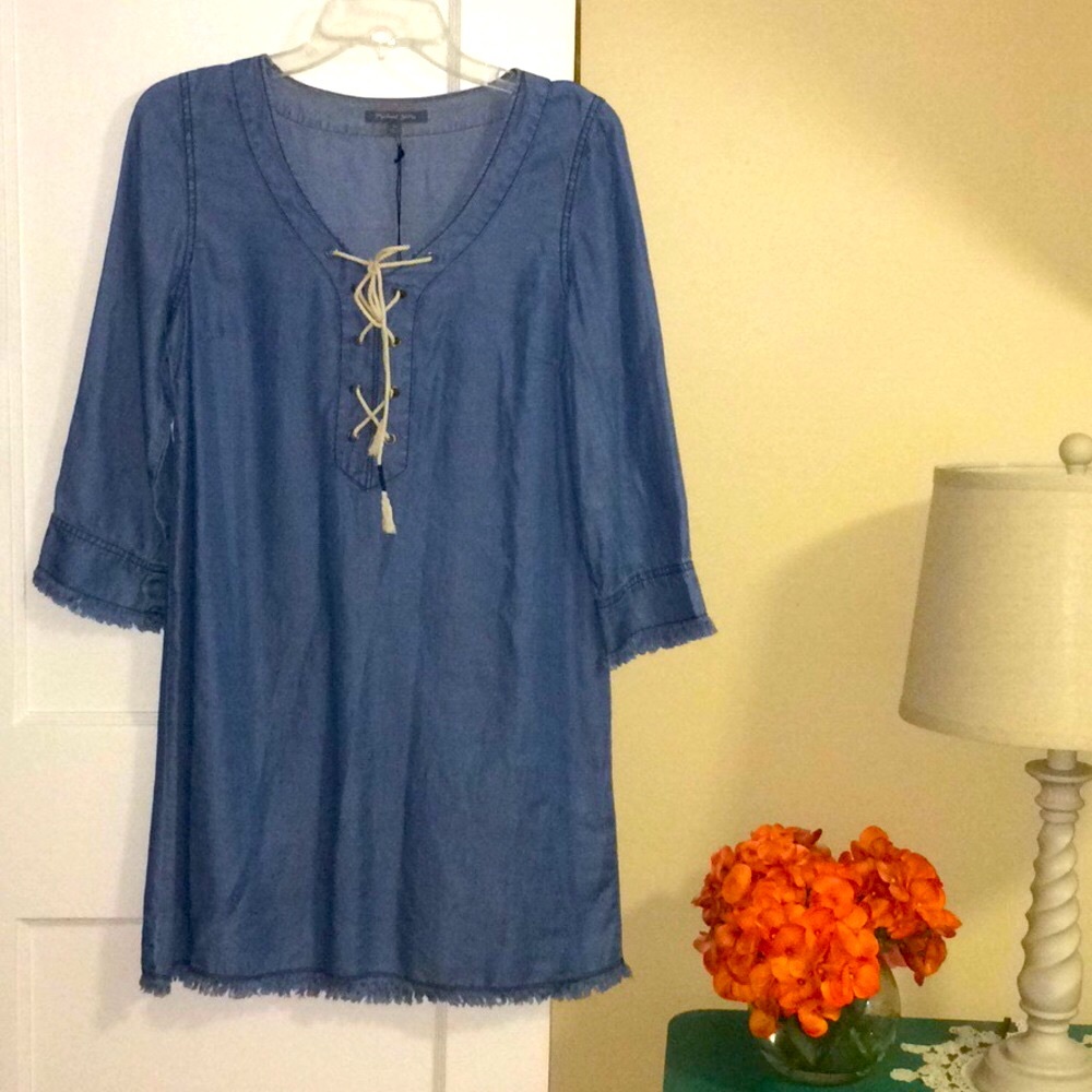 NWT Michael Stars lace up linen denim tencel dress